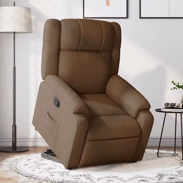 Poltrona Alzapersona Reclinabile con Assistenza Elettrica vidaXL in Tessuto e Finta Pelle Marrone con Braccioli per Senior – 1