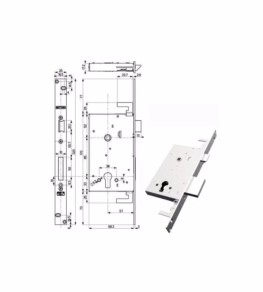 Serratura Infilare Ferro Triplice 89B85 Mottura