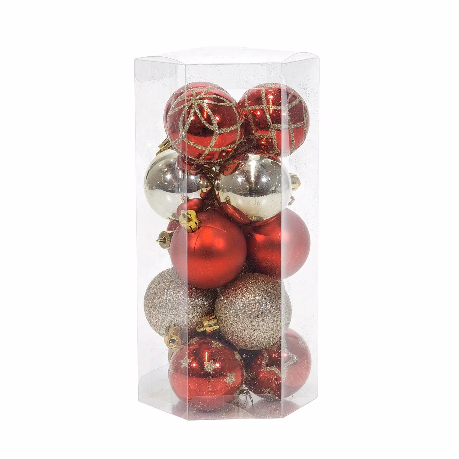 Set di 15 palline di Natale Vestiamo Casa oro e rosse infrangibili con diametro: 5 cm – 1