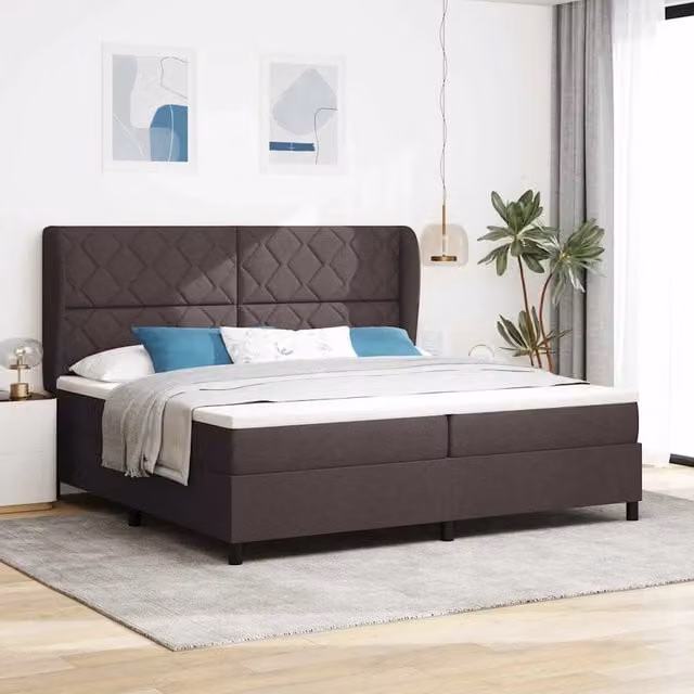 Letto a molle moderno vidaXL con testiera in tessuto marrone, L/P: 200 x 200 cm