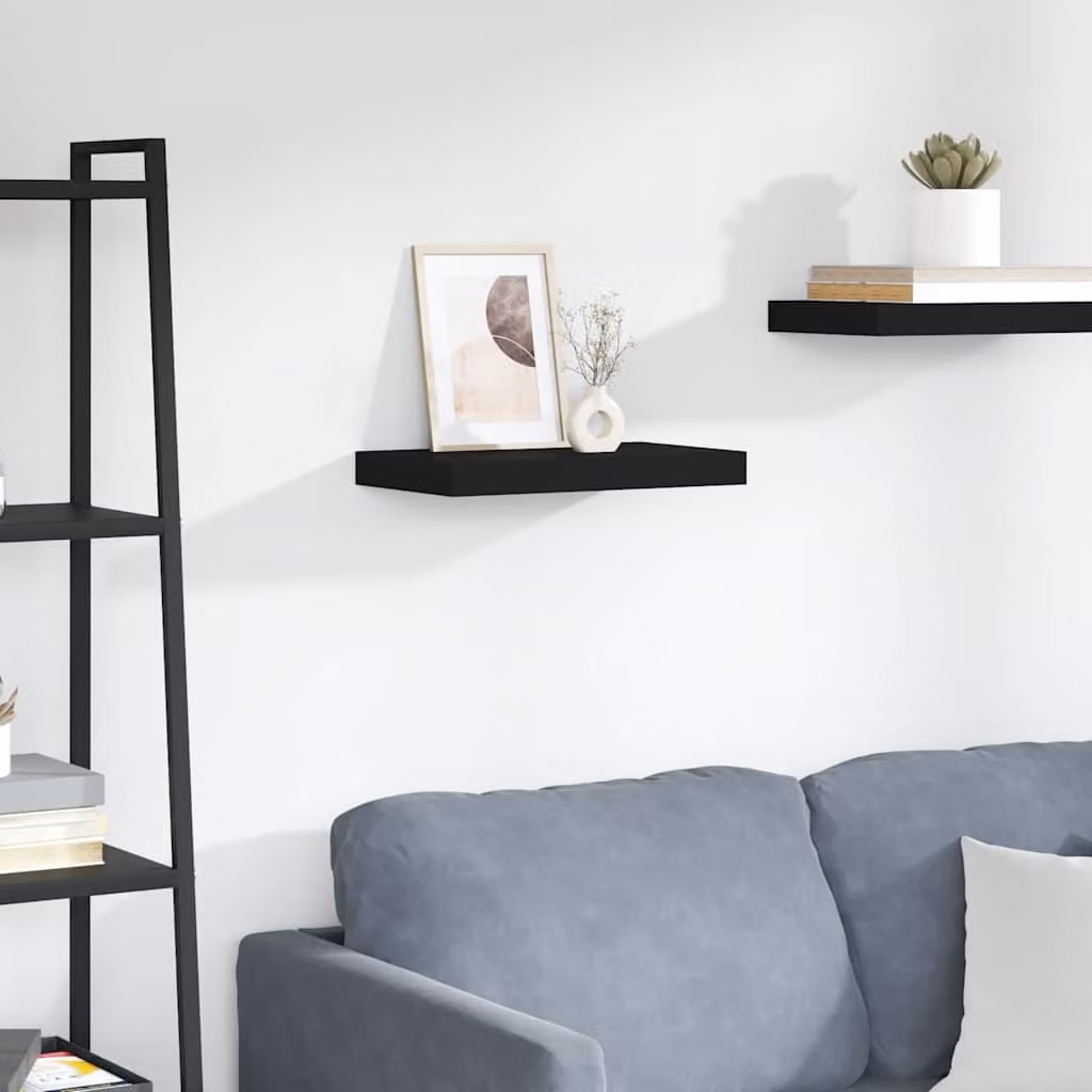 Scaffale a Parete Moderno vidaXL Nero in MDF e Metallo L 40 cm x P 23,5 cm x H 3,8 cm