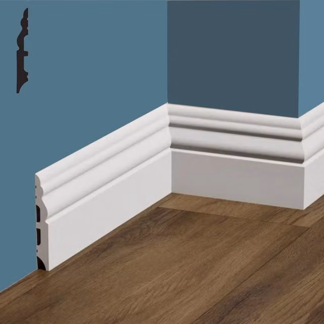 Battiscopa DUCALE in polimeri FeelingWood-HD con canalina passacavi, Bianco, L: 100 cm, H: 1,4 cm, P: 1 cm