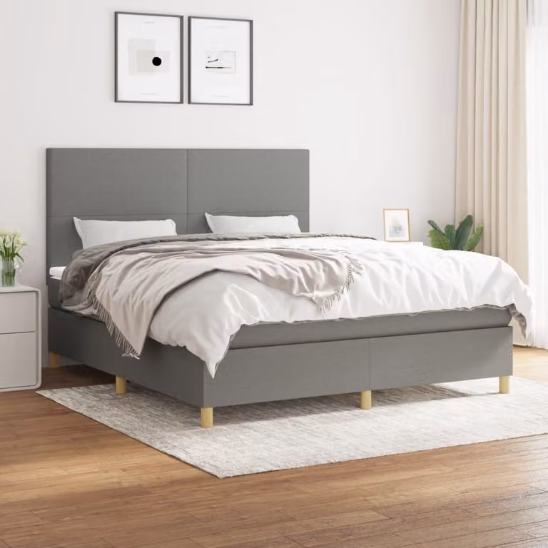 vidaXL Letto matrimoniale con materasso in tessuto grigio scuro 180x200 cm - Letto matrimoniale - Boxspringbetten - Bett - Schlafzimmermöbel