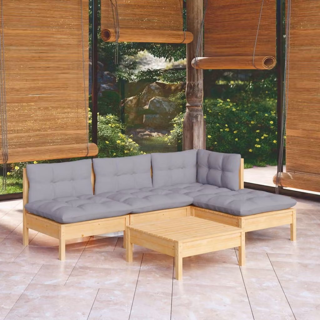 Maison Exclusive - Set Divani da Giardino 5 pz con Cuscini Grigi Massello di Pino
