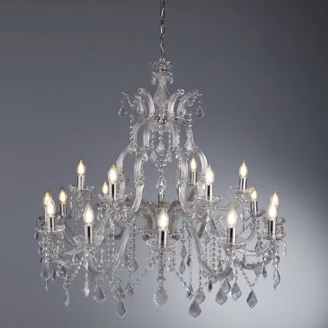 Lampadario Classico Marie Therese SEARCHLIGHT in Acciaio Cromo e Cristallo Trasparente con 18 Luci E14
