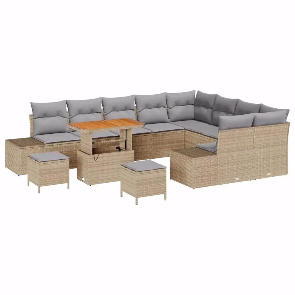 Set Divano da Giardino Moderno vidaXL in Polyrattan Beige con Cuscini e Tavolino da Esterno – 2