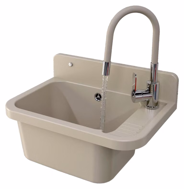 Granitan - Lavabo - Lavello - 50x34x31 cm - Beige - con rubinetteria e sifone - Lavello - PARON