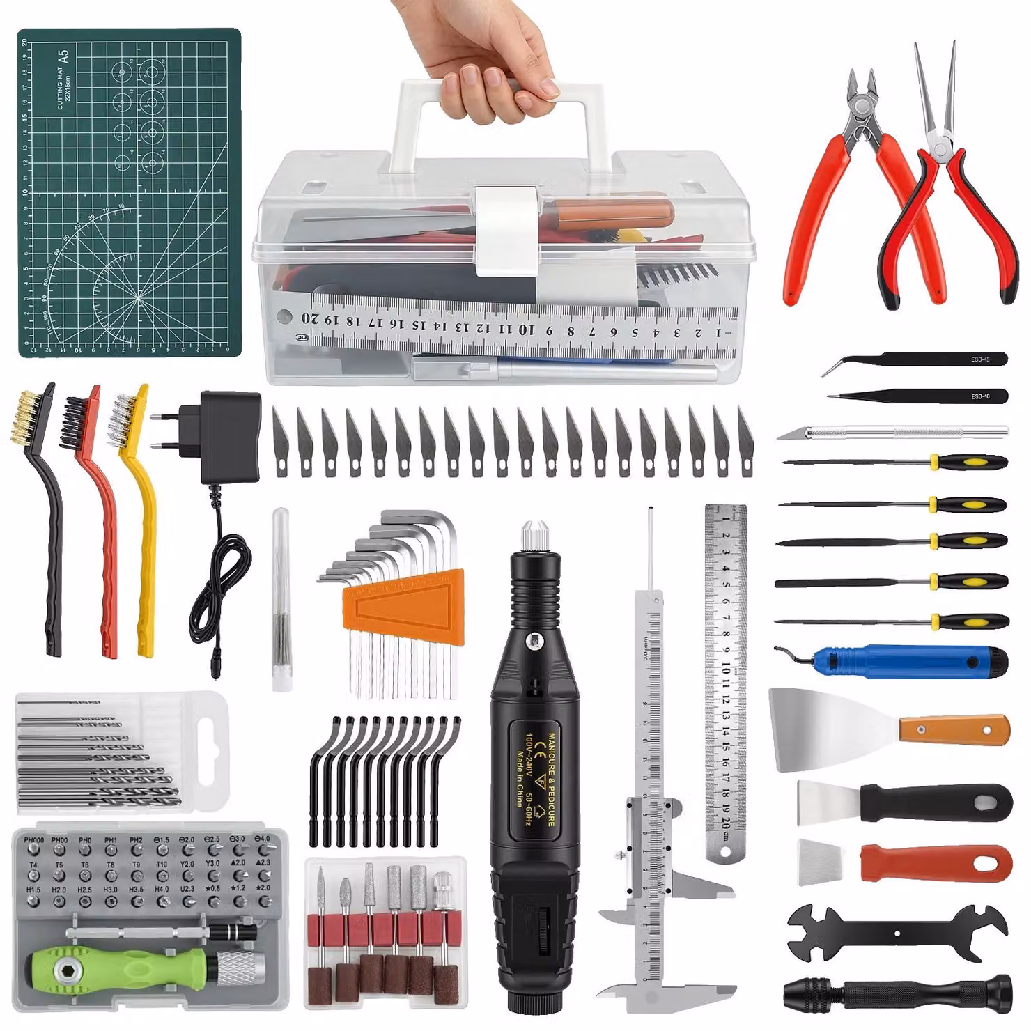 Kit di accessori per stampante 3D, 136 pezzi, set di strumenti di precisione, colore verde