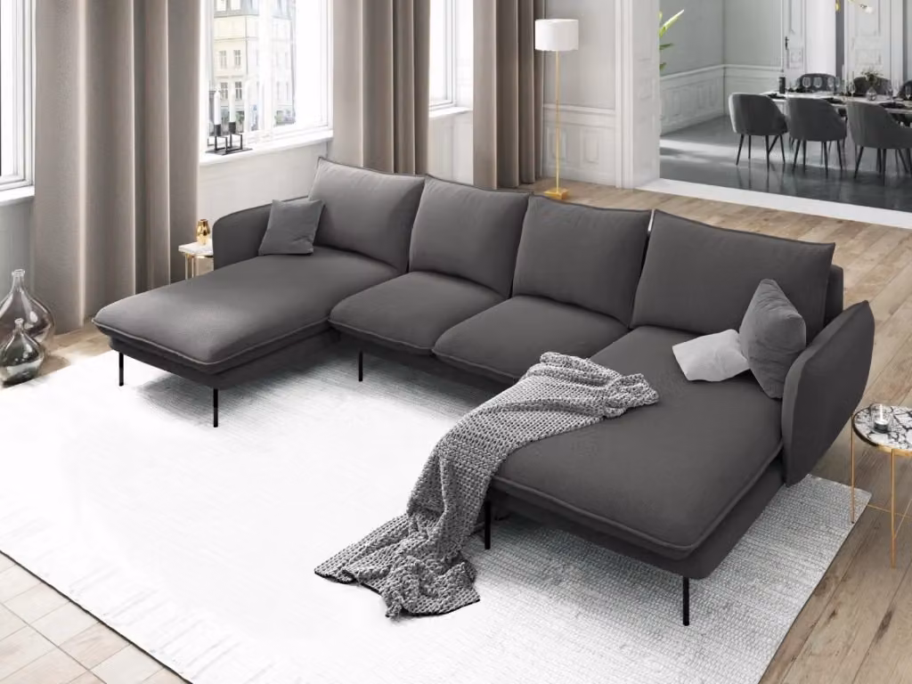Divano panoramico Vienna Cosmopolitan Design a 6 posti in tessuto grigio scuro con forma a U e struttura in metallo – 2