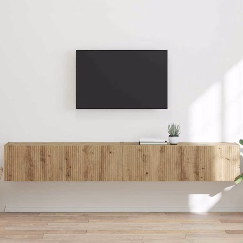 Set di 2 mobili TV da parete vidaXL in legno Rovere Artigianale, colore marrone, stile moderno per soggiorno
