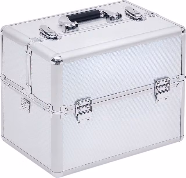 Valigetta Porta Trucchi HOMCOM a 3 Livelli con 2 Serrature, Argento, L: 36,5 cm, P: 24 cm, H: 29 cm