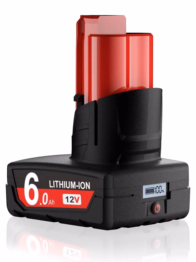 Batteria di ricambio - Batteria da 12V per utensili M12 - 6000 mAh - Litio-Ioni - Con display LCD - Ricaricabile - Colore: viola