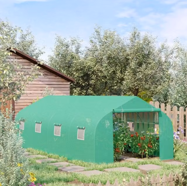Serra da giardino 595x300x200 cm in acciaio zincato verde, per coltivazione e protezione
