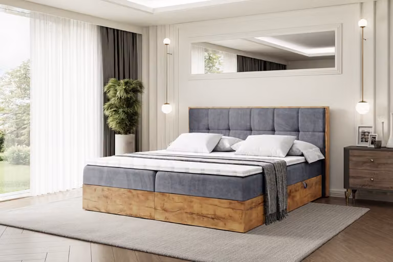 Letto boxspring ALTDECOR con materasso e rete a doghe, topper, pediera, letto imbottito con contenitore, letto con spazio contenitivo e materasso H3, letto matrimoniale, letto boxspring - LOLLI7 - 200x200 - Grigio scuro Casablanca