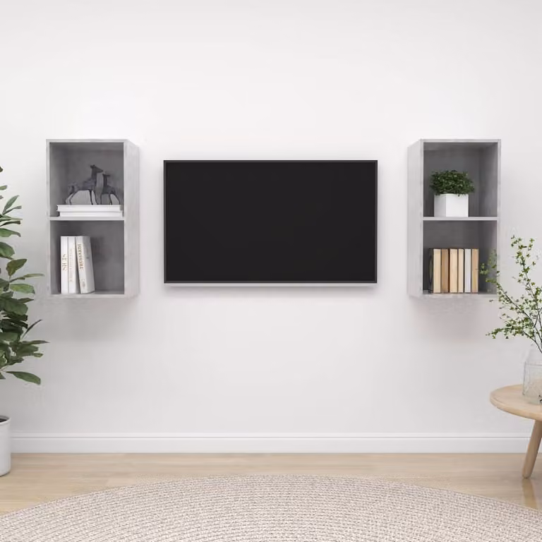 Set di 2 mobili TV da parete vidaXL moderni in MDF, colore Grigio Cemento, L/P/H: 72 x 37 x 37 cm