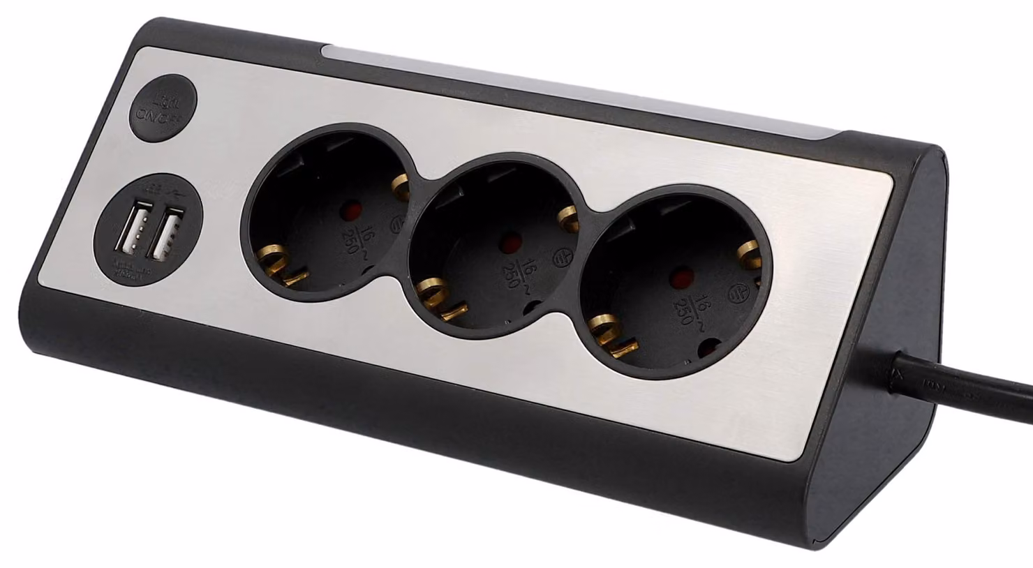Multipresa Unitec a 3 prese da 1,4 m con 2 porte USB, nera