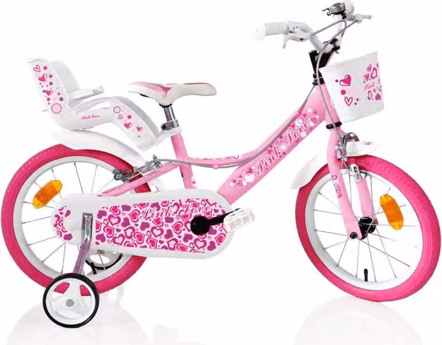 Bicicletta per bambini SCH Pink Love 16 pollici, colore rosa, con cestino e campanello, adatta per altezza tra 105 e 135 cm