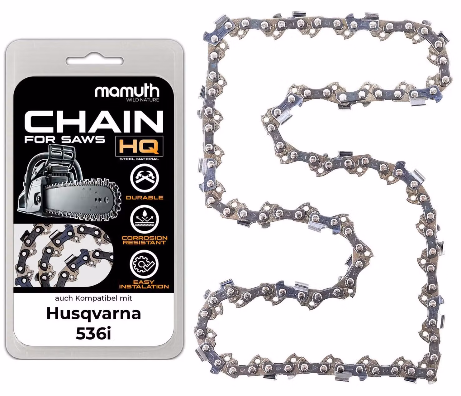 Catena per motosega, 25 cm, 1,1 mm, passo 3/8", 40 maglie, compatibile con Husqvarna 536i