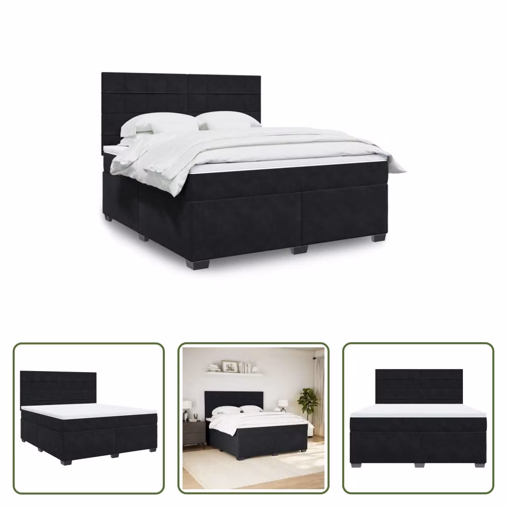 The Living Store Letto a molle con materasso nero 180x200 cm in velluto