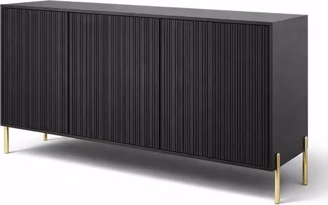 Credenza Moderna Madia Con 3 Ante Battenti Ripiani Interni Grande Spazio Contenitivo Struttura In Melaminico Per Soggiorno Sala Da Pranzo Corridoio Zona Living 154 X 38 X 80 Cm Nero