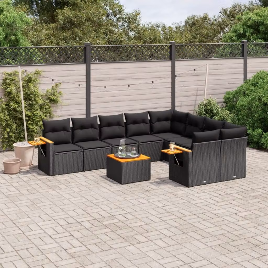 Maison Exclusive - Set Divani da Giardino 10pz con Cuscini in Polyrattan Nero