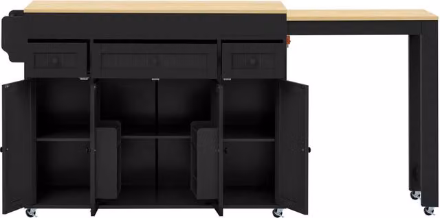 Carrello da cucina moderno Chicfurn con 3 cassetti, piano estraibile e ripiani regolabili in MDF, nero e naturale, L: 92.0 cm, P: 45.2 cm, H: 190.6 cm – 1