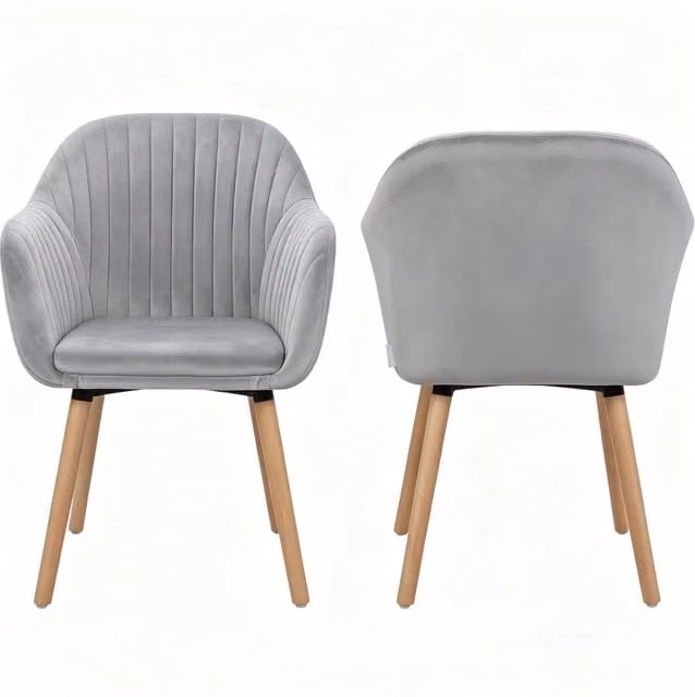 Set di 2 sedie da pranzo Chicfurn con braccioli in velluto grigio chiaro e struttura in metallo e legno