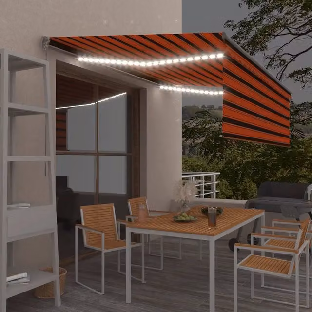 Tenda Sole Retrattile Manuale con LED 4,5x3m Arancione Marrone 3069445