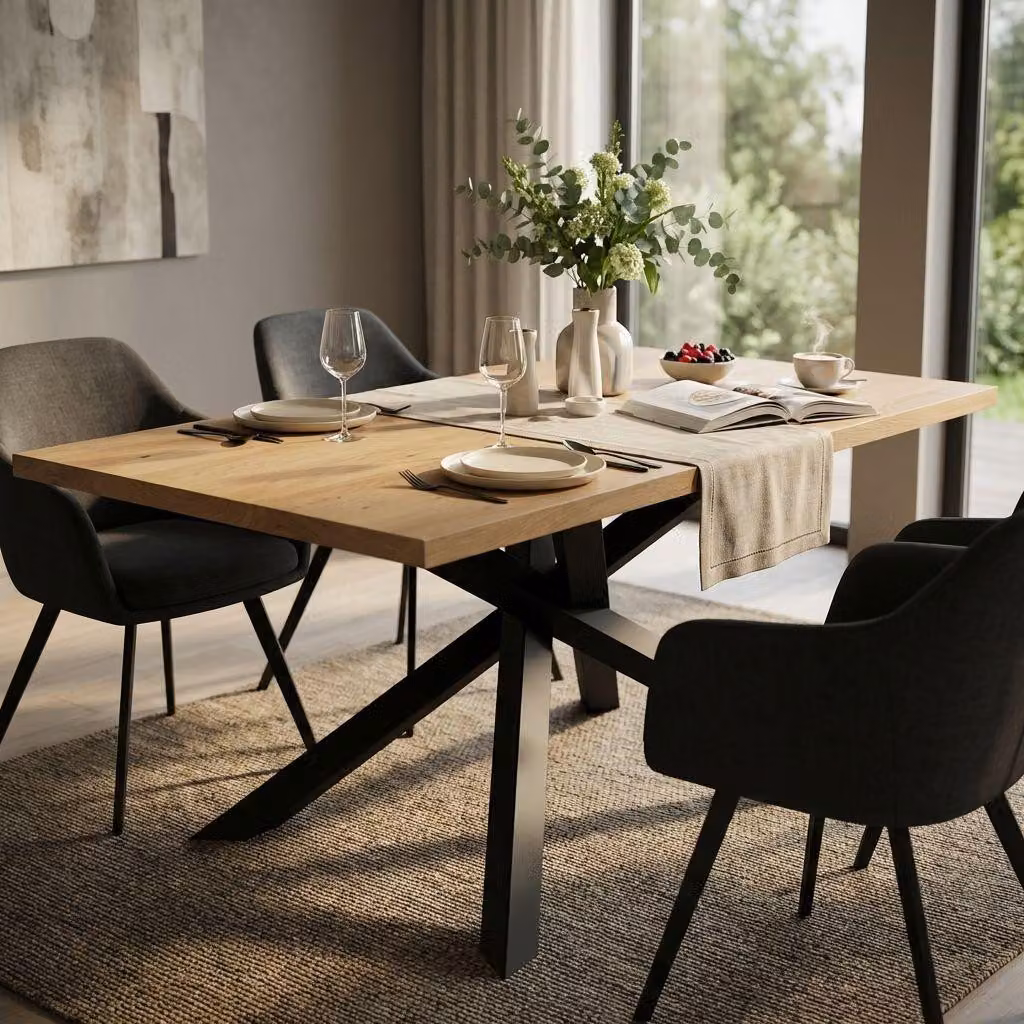 Milani Home - tavolo da pranzo fisso 160 x 90 x 76 cm, quercia chiaro, legno e metallo