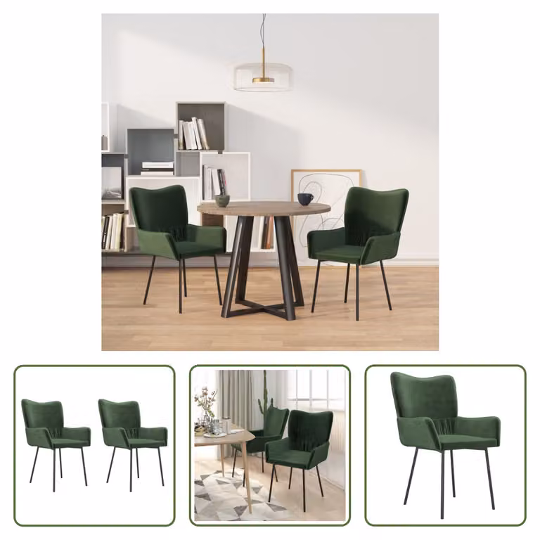 The Living Store Sedie da pranzo 2 pezzi. Velluto verde scuro