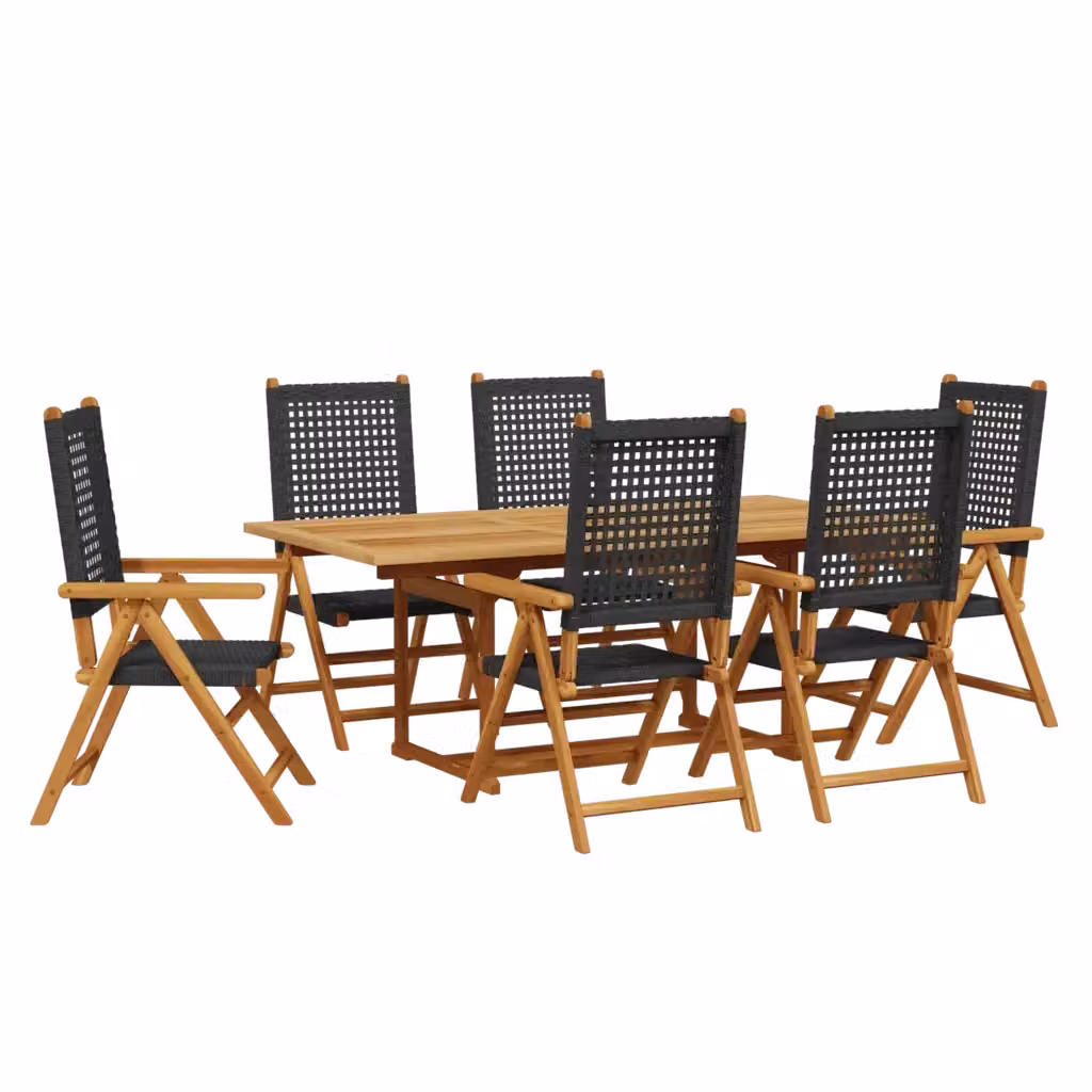 Set Pranzo da Giardino vidaXL in Polyrattan e Legno di Acacia Nero, 7 Pezzi – 2