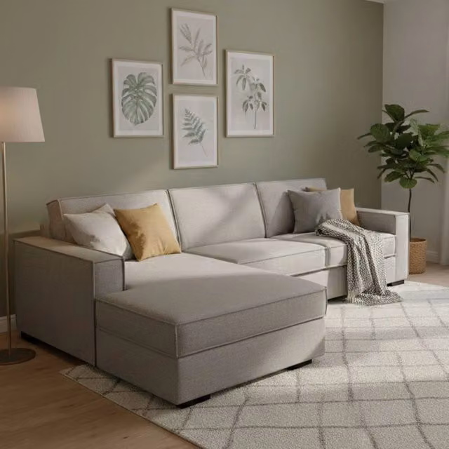 Divano Letto Angolare Allaida Talamo Italia con Penisola Contenitore Sinistra, Colore Tortora, L: 280 cm, H: 90 cm, P: 95 cm – 1