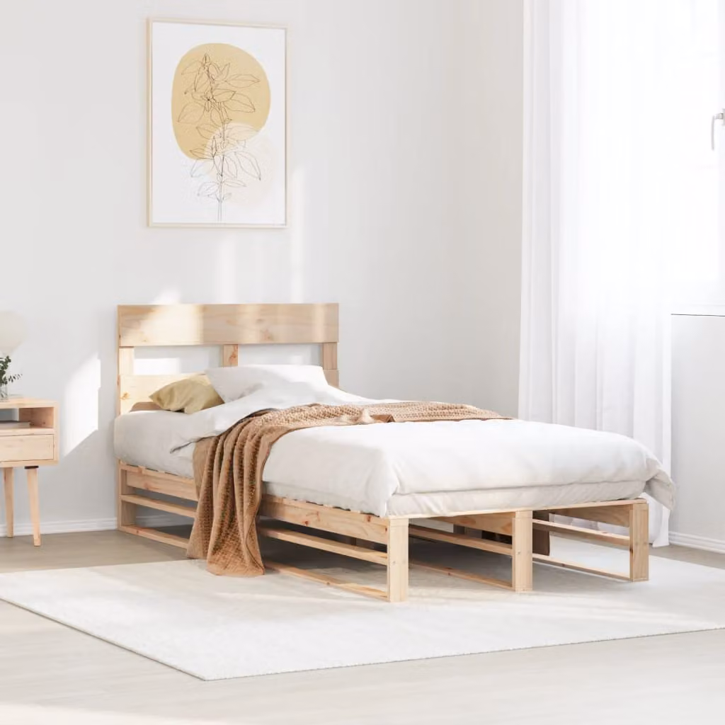 Letto senza materasso vidaXL in legno massello di pino marrone, L 90 cm x P 190 cm
