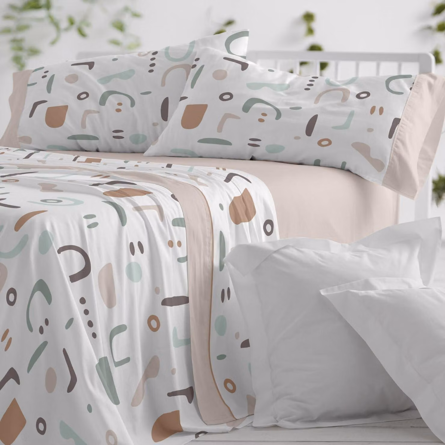 Set di lenzuola bianche, adatto a letti da 105 cm di larghezza (disponibili anche altre misure), design 537, colore sabbia (105 x 190/200 cm)