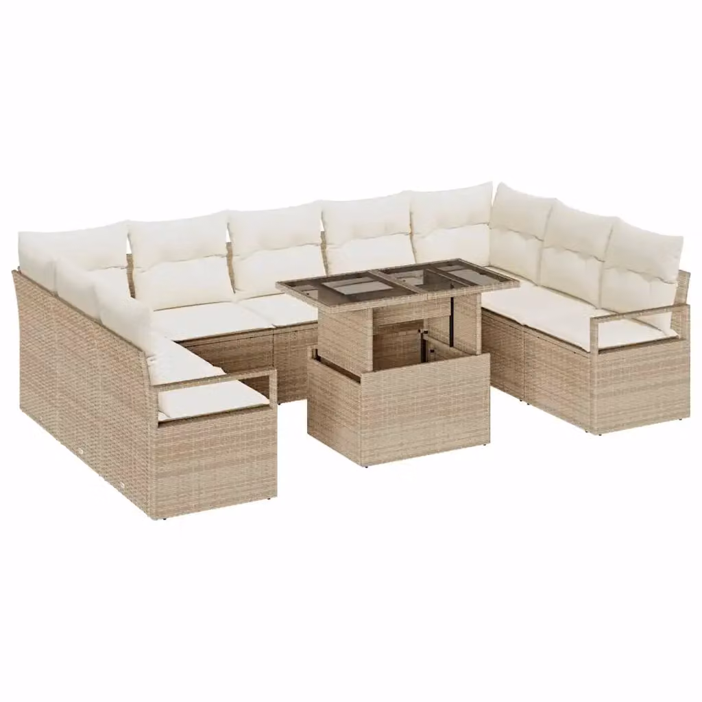 Set Divano da Giardino vidaXL 10 Pezzi Beige e Bianco con Cuscini e Tavolino da Caffè – 2