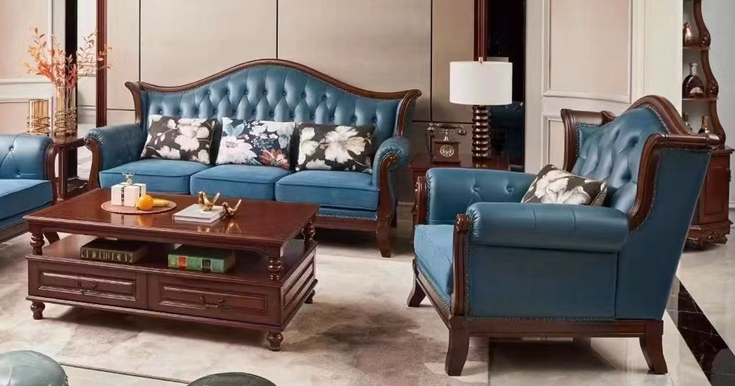 Chesterfield Klassische Ledergarnitur Barock Rokoko Möbel Couch Sofagarnitur 3+1