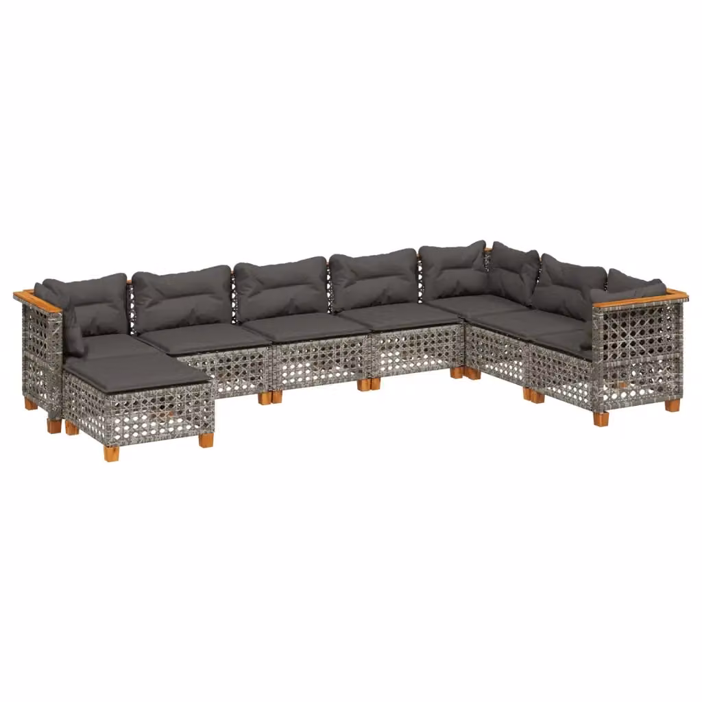 vidaXL Set Divano da Giardino 8 pz a Forma di L in Polyrattan Grigio con Cuscini Imbottiti e Coperture Rimovibili – 2
