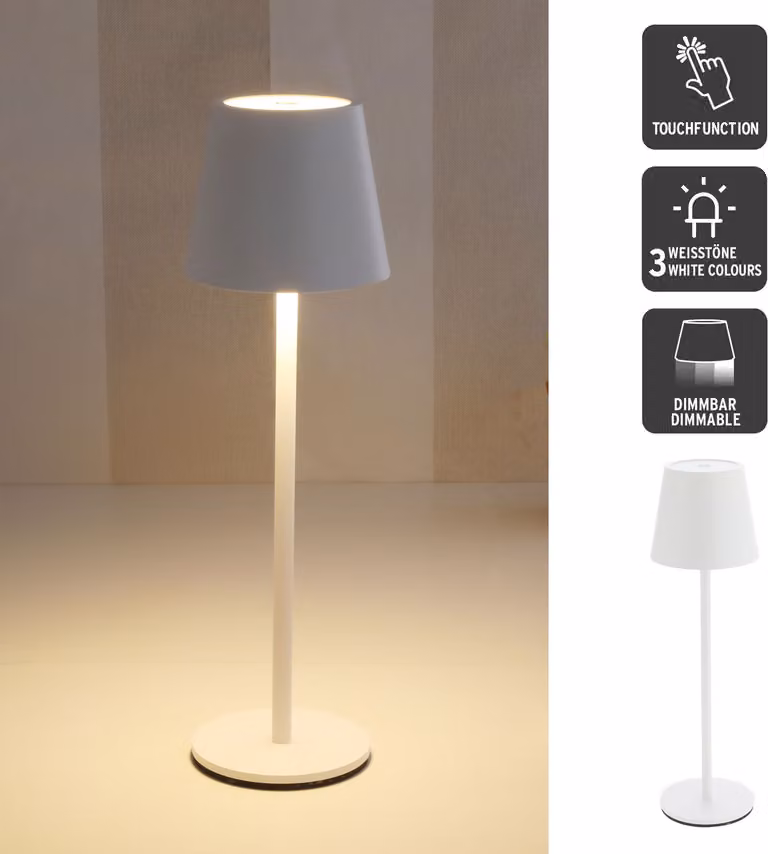 Lampada da tavolo LED bianca con batteria, funzione touch, 3 tonalità di luce bianca, dimmerabile, ideale come lampada da comodino o da scrivania