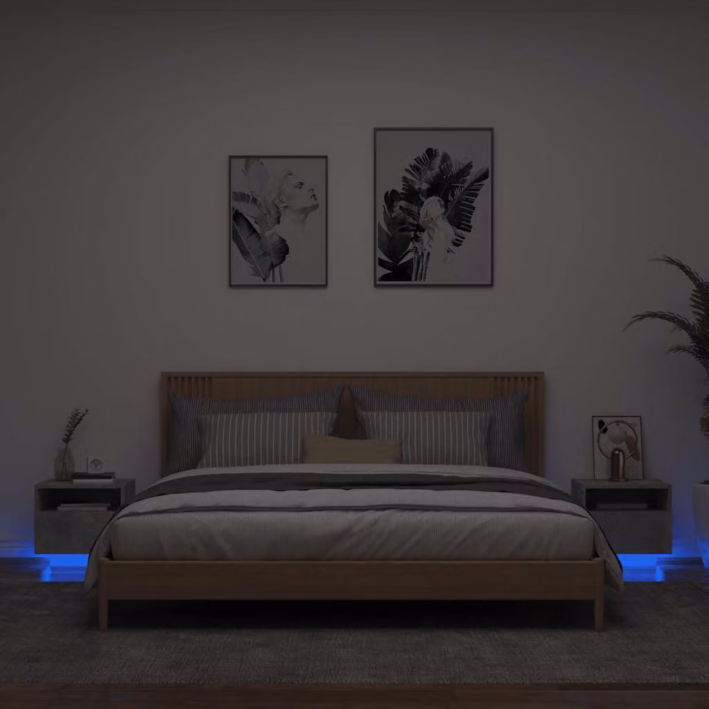 Set di 2 comodini vidaXL con luci LED integrate in grigio cemento, L 40 cm x P 39 cm x H 37 cm