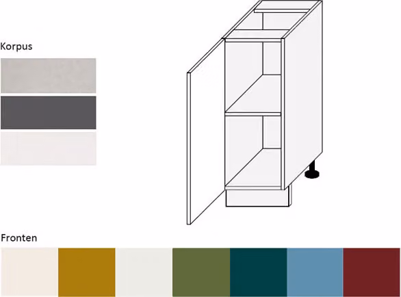 Base per cucina con corpo da 30 cm e frontale laccato colore selezionabile (RI-D1D/30)