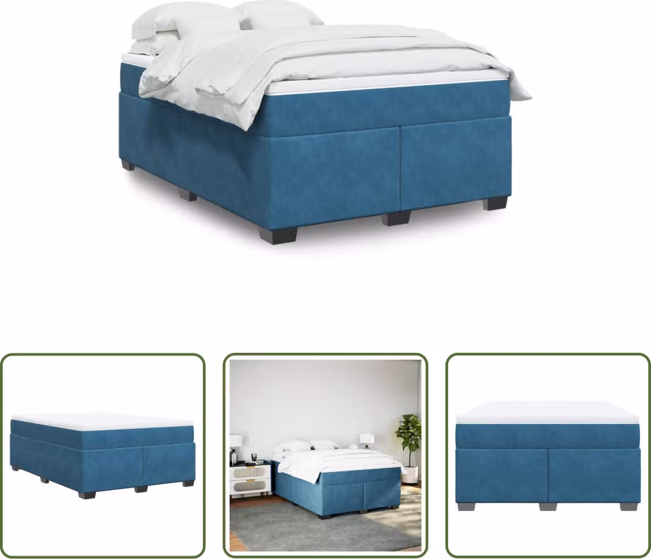 The Living Store Letto a molle con materasso blu scuro 160x200 cm in velluto