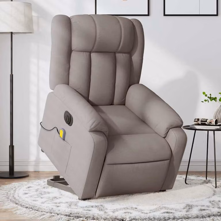 vidaXL Poltrona Alzapersona Elettrica con Massaggio in Tessuto Beige e Grigio
