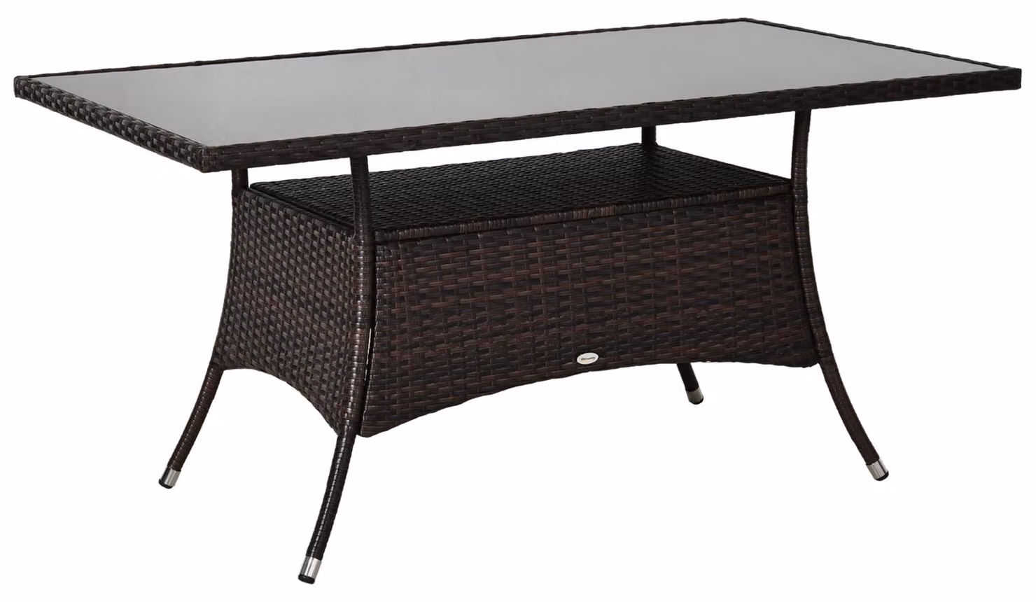 Tavolo da giardino Moonbite in rattan sintetico con piano in vetro temperato, dimensioni 150 x 85 x 74 cm, tavolo da pranzo resistente alle intemperie, struttura in metallo, piedini antiscivolo, piano di 5 mm, colore marrone