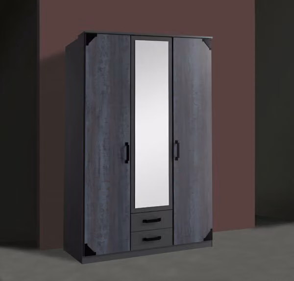 Armadio Bochum ad ante battenti graphite digital print steel look 135cm