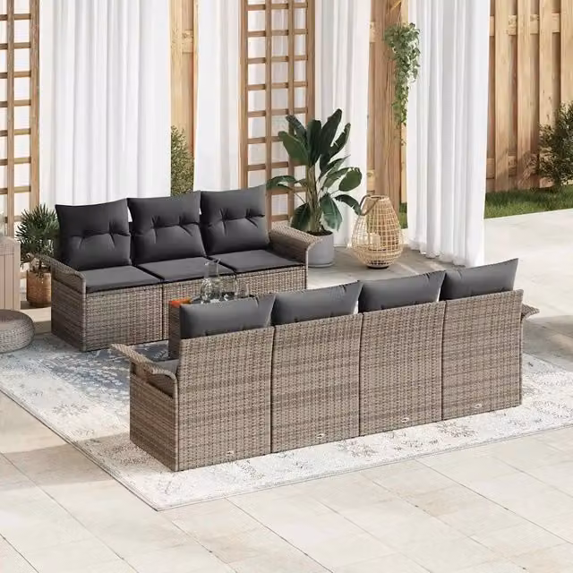 Set Divano da Giardino 8 pz Grigio polyrattan 3347286