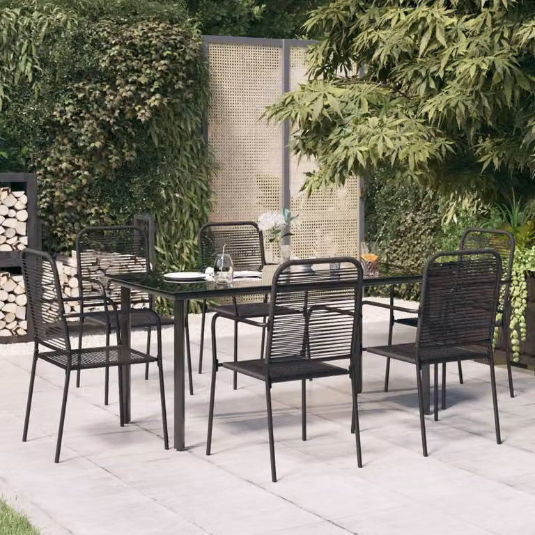 Maison Exclusive - Set da pranzo da giardino a 7 pezzi, corda di cotone nera e acciaio