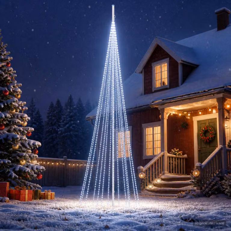 vidaXL Luci per albero di Natale con picchetti e asta per bandiera