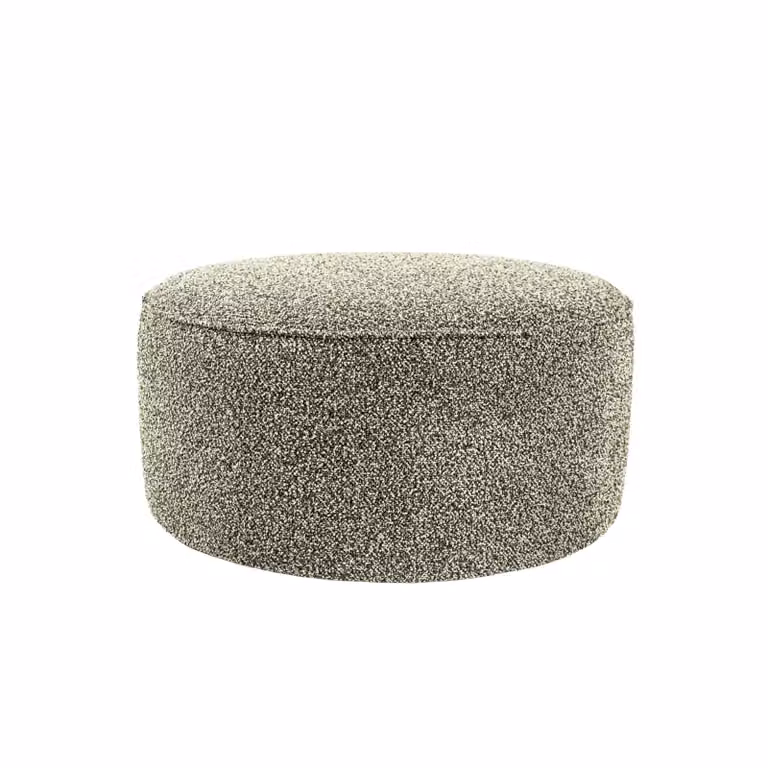 Pouf artigianale di design CAPRI Ø 70 cm Made in Italy in tessuto effetto bouclé color metallo con piedini, personalizzabile