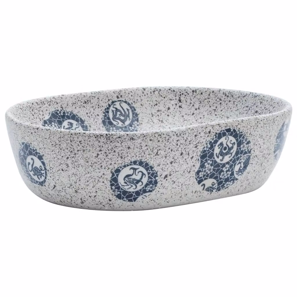 Lavabo da Appoggio Grigio e Blu Ovale 47x33x13 cm Vetroceramica