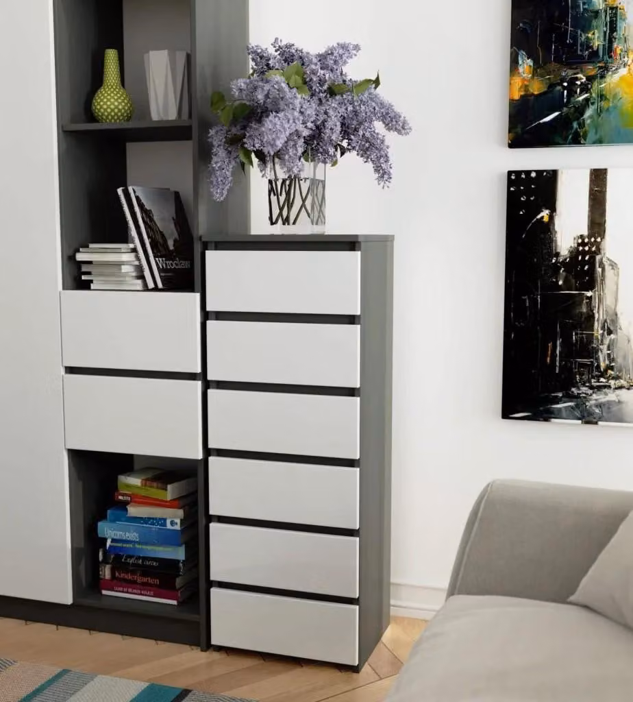 Cassettiera stretta VALESTRA - grigio scuro / bianco